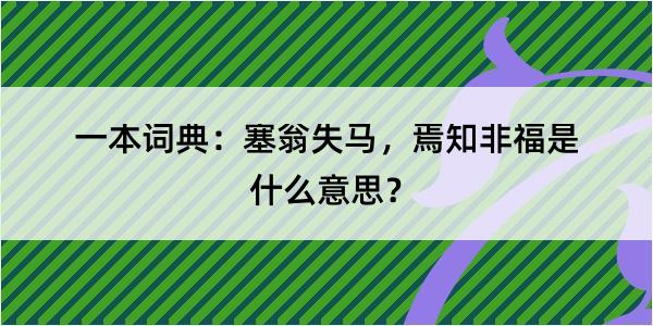 一本词典：塞翁失马，焉知非福是什么意思？