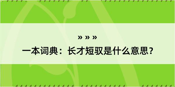 一本词典：长才短驭是什么意思？