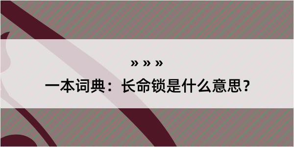 一本词典：长命锁是什么意思？