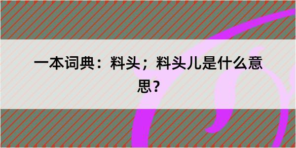 一本词典：料头；料头儿是什么意思？