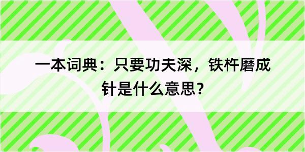 一本词典：只要功夫深，铁杵磨成针是什么意思？