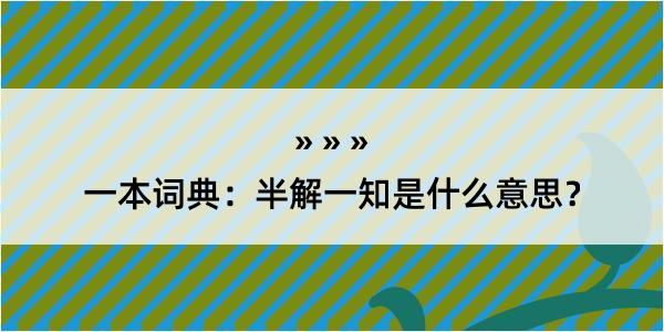 一本词典：半解一知是什么意思？