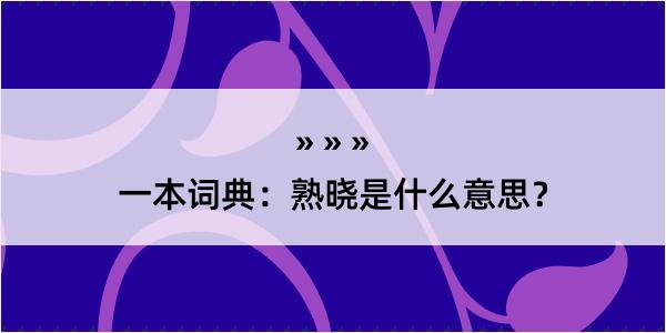 一本词典：熟晓是什么意思？