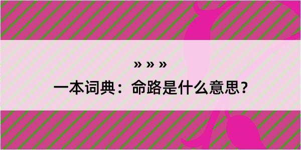 一本词典：命路是什么意思？