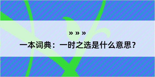 一本词典：一时之选是什么意思？