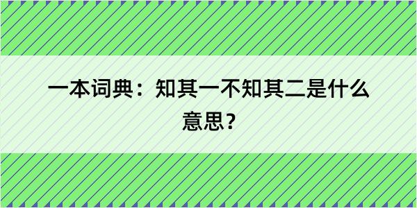 一本词典：知其一不知其二是什么意思？