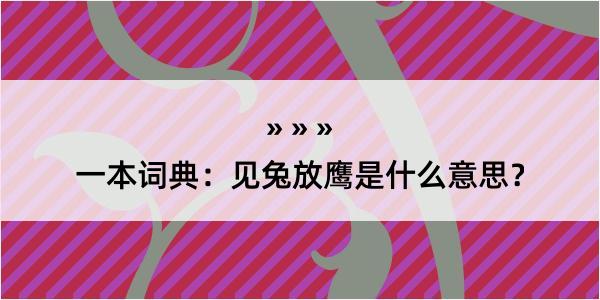 一本词典：见兔放鹰是什么意思？