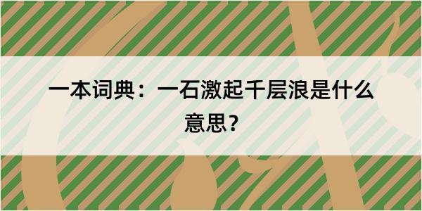 一本词典：一石激起千层浪是什么意思？