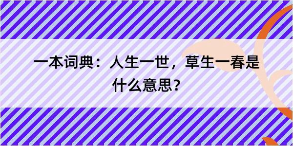 一本词典：人生一世，草生一春是什么意思？