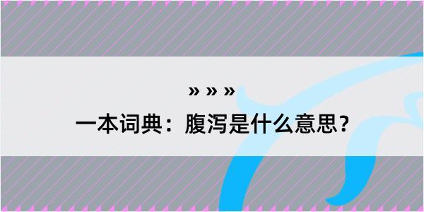 一本词典：腹泻是什么意思？