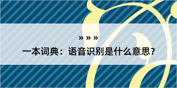 一本词典：语音识别是什么意思？