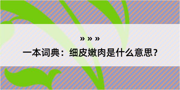 一本词典：细皮嫩肉是什么意思？