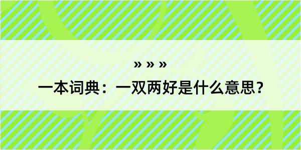 一本词典：一双两好是什么意思？