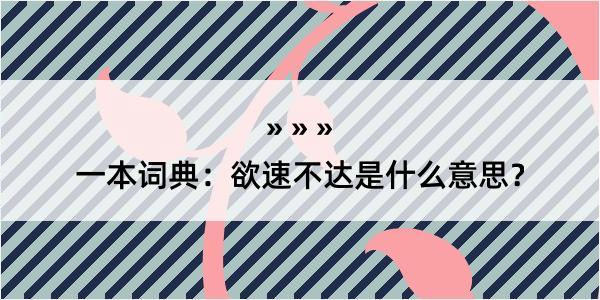 一本词典：欲速不达是什么意思？