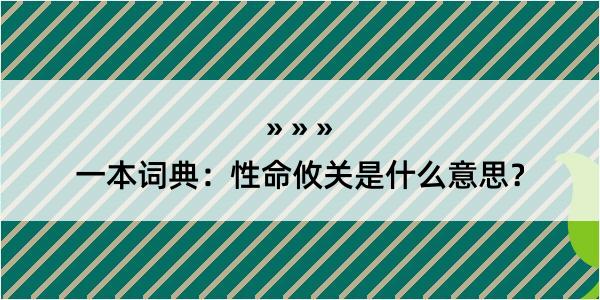 一本词典：性命攸关是什么意思？