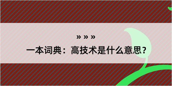 一本词典：高技术是什么意思？