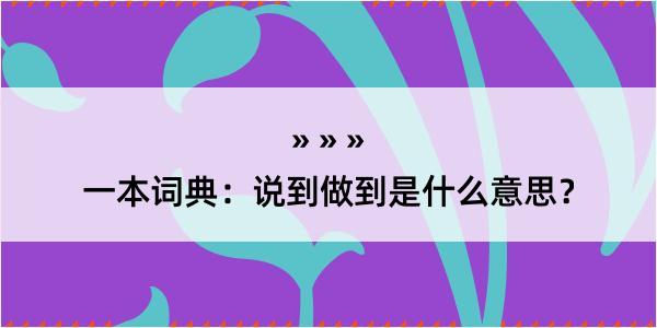 一本词典：说到做到是什么意思？