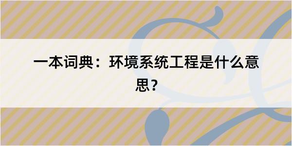 一本词典：环境系统工程是什么意思？