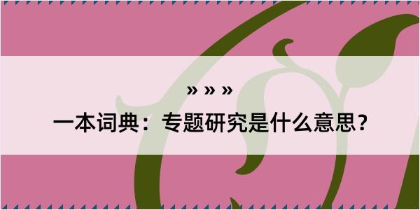 一本词典：专题研究是什么意思？