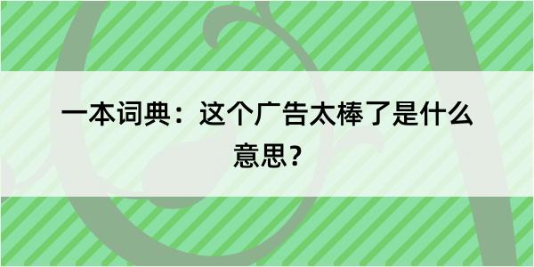 一本词典：这个广告太棒了是什么意思？