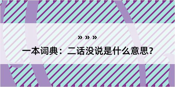 一本词典：二话没说是什么意思？