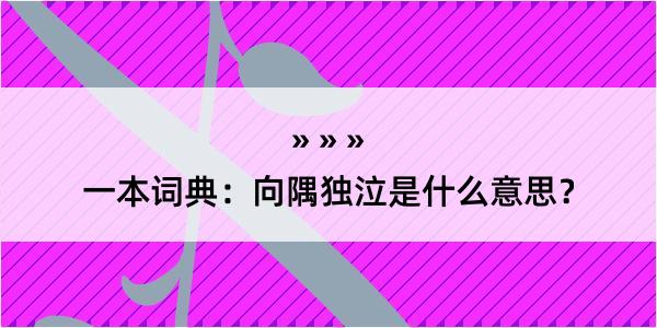 一本词典：向隅独泣是什么意思？