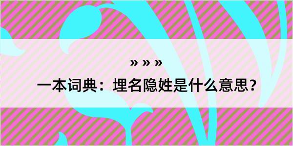 一本词典：埋名隐姓是什么意思？