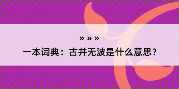 一本词典：古井无波是什么意思？