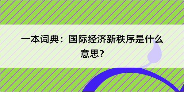 一本词典：国际经济新秩序是什么意思？