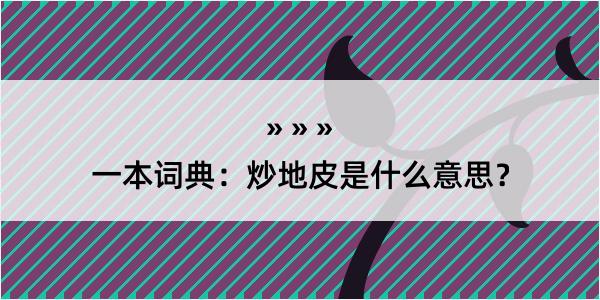 一本词典：炒地皮是什么意思？