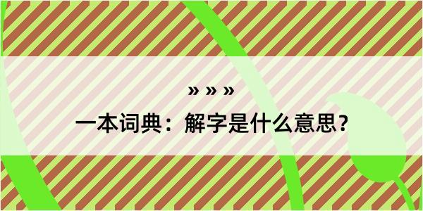 一本词典：解字是什么意思？