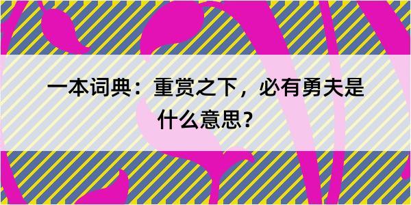 一本词典：重赏之下，必有勇夫是什么意思？