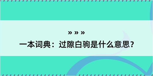 一本词典：过隙白驹是什么意思？