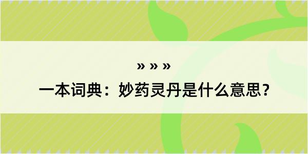 一本词典：妙药灵丹是什么意思？