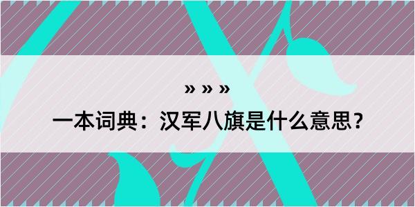 一本词典：汉军八旗是什么意思？