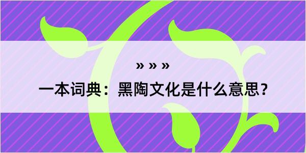 一本词典：黑陶文化是什么意思？