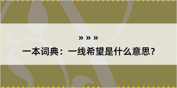 一本词典：一线希望是什么意思？