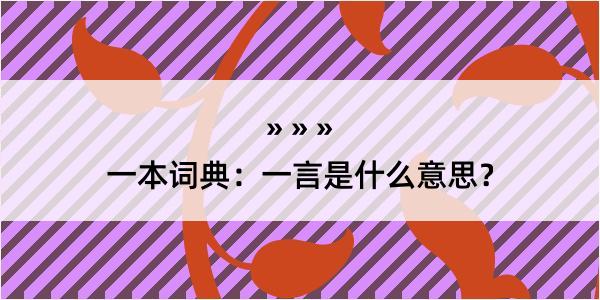 一本词典：一言是什么意思？