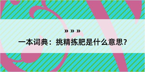 一本词典：挑精拣肥是什么意思？