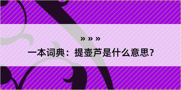 一本词典：提壶芦是什么意思？