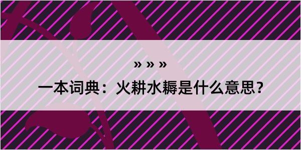 一本词典：火耕水耨是什么意思？