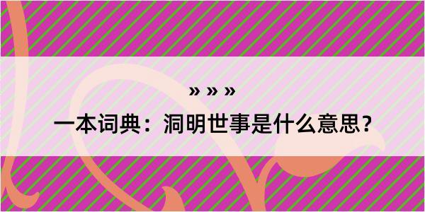 一本词典：洞明世事是什么意思？