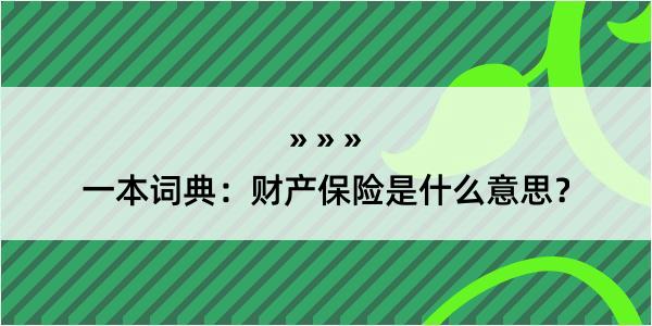 一本词典：财产保险是什么意思？