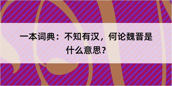 一本词典：不知有汉，何论魏晋是什么意思？