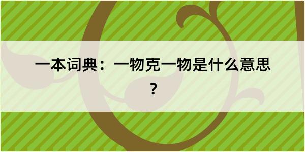 一本词典：一物克一物是什么意思？