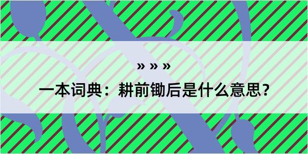 一本词典：耕前锄后是什么意思？