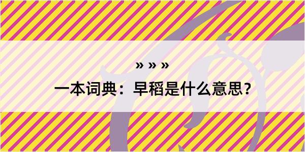 一本词典：早稻是什么意思？