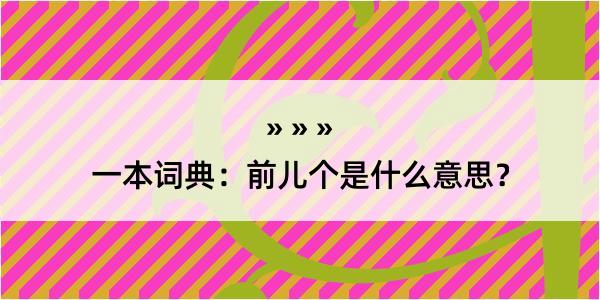 一本词典：前儿个是什么意思？