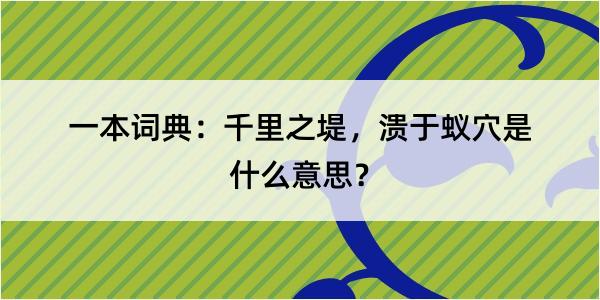 一本词典：千里之堤，溃于蚁穴是什么意思？