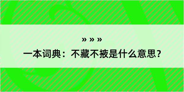 一本词典：不藏不掖是什么意思？